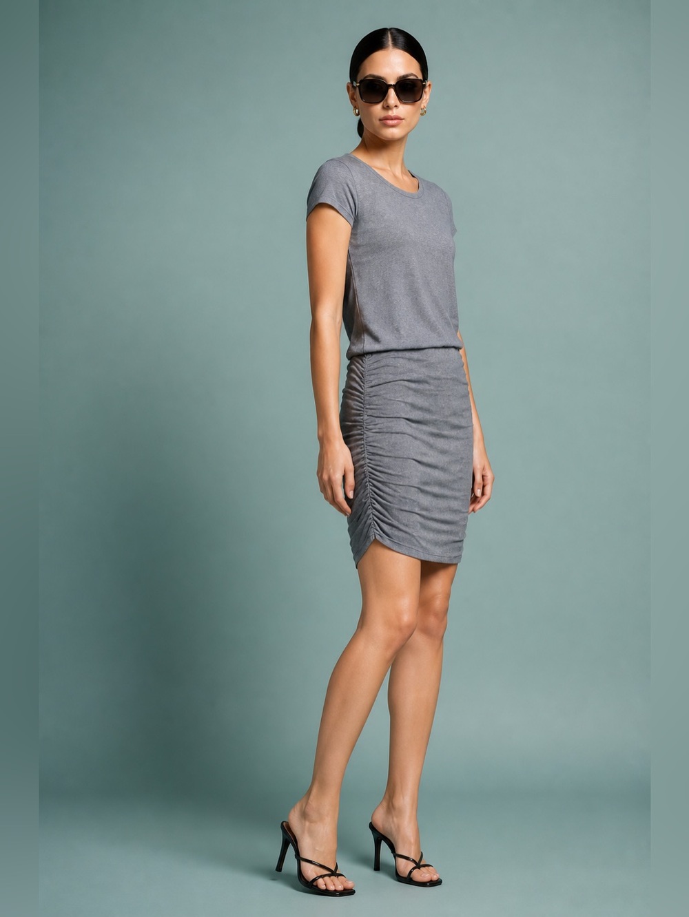 Athleta Womens Topanga Shirt Dress Size XL Gray Ruched Round Neck
